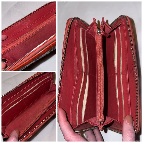 AUTHENTIC CHANEL Coral Orange Matelasse Patent Interlocking C CC Quilted Wallet - Picture 11 of 16